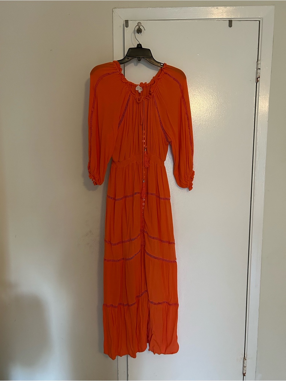 Boho Tiered Long Sleeve Maxi Dress in Vibrant Orange